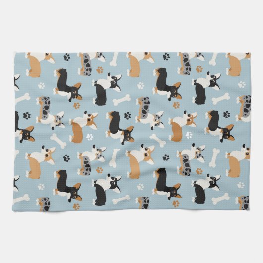 Corgi Pattern Blue Theedoek (Horizontaal)