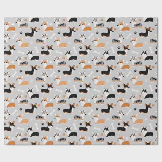 Corgi Pattern Gray Cadeaupapier (Vlak)