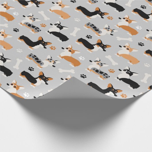 Corgi Pattern Gray Cadeaupapier (Hoek)