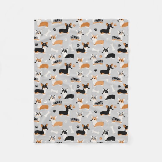 Corgi Pattern Gray Fleece Deken (Voorkant)