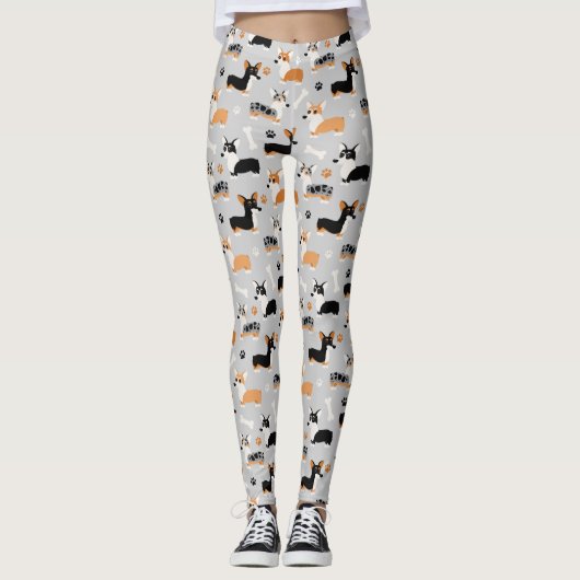 Corgi Pattern Gray Leggings (Voorkant)