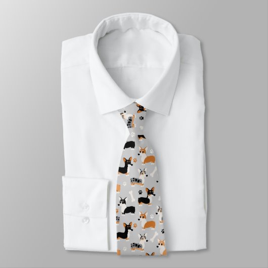 Corgi Pattern Gray Stropdas (Gebonden)