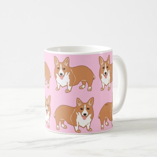 Corgi Pattern Light Pink Mok (Voorkant rechts)