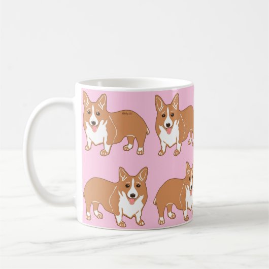 Corgi Pattern Light Pink Mok (Links)