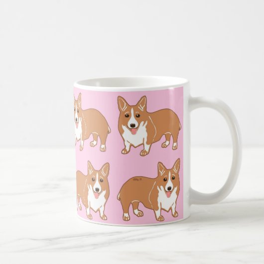 Corgi Pattern Light Pink Mok (Rechts)