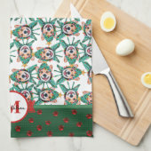 Corgi Pattern Monogram Kerstmis Dog Kitchen Towel Theedoek (Quarter Fold)