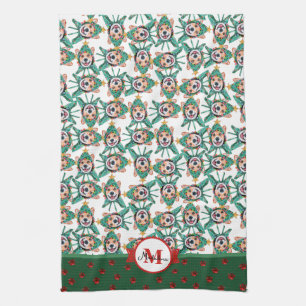 Corgi Pattern Monogram Kerstmis Dog Kitchen Towel Theedoek