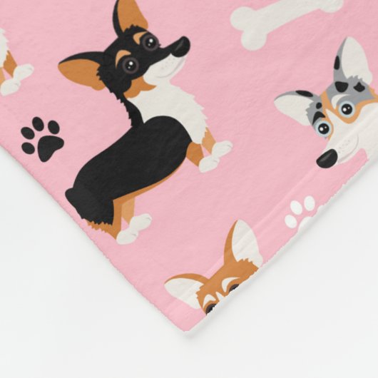 Corgi Pattern roze Fleece Deken (Hoek)