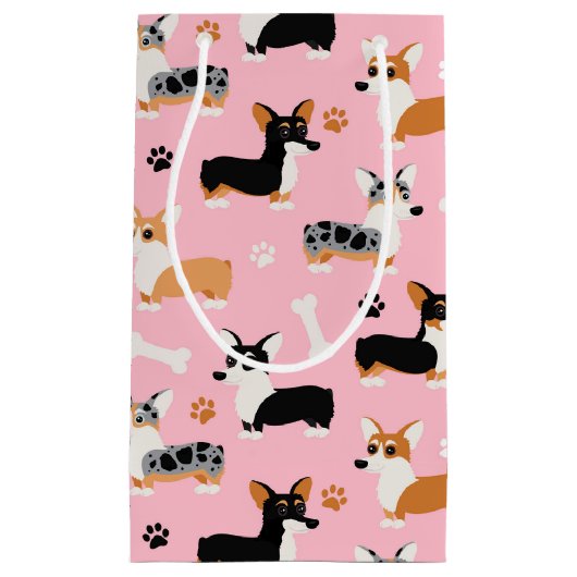 Corgi Pattern roze Klein Cadeauzakje (Voorkant)