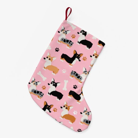 Corgi Pattern roze Kleine Kerstsok (Voorkant (Hangend))