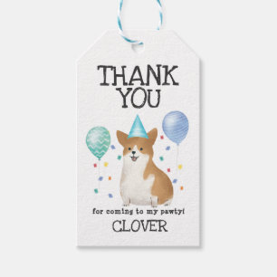 Corgi Pawty Dog Birthday Dank je wel voor het Labe Cadeaulabel