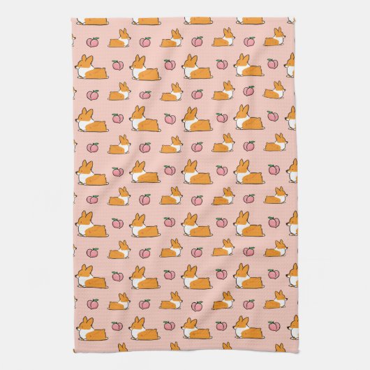 Corgi Peach Sploot Tea Towel Theedoek (Verticaal)