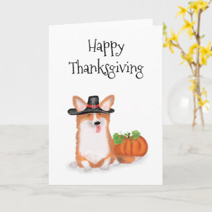 Corgi pèlerin mignonne avec carte d'action de grâc