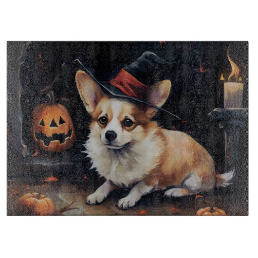Corgi Pompoenen Halloween Griezelen Snijplank (Voorkant)