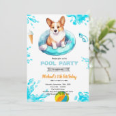 Corgi pool party Invite Kaart (Staand voorkant)