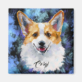 Corgi Portret op Abstract Magnet Magneet (Voorkant)