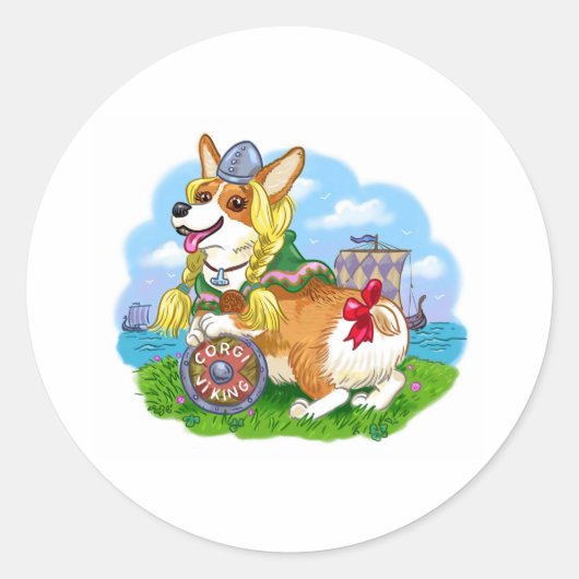Corgi Princess Ronde Sticker (Voorkant)