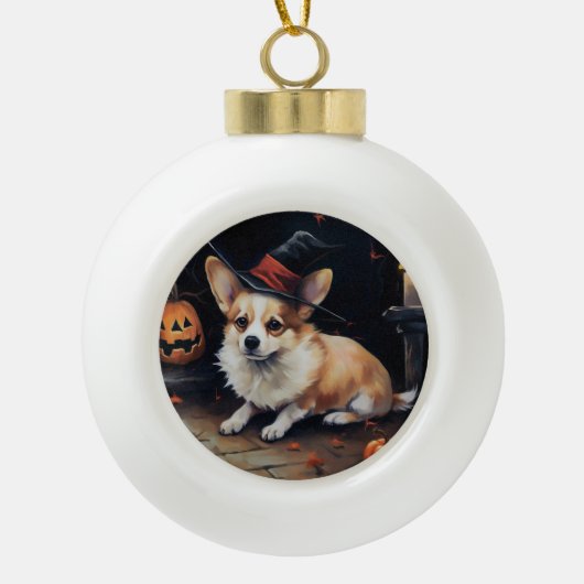 Corgi Pumpkins Halloween Eng Keramische Bal Ornament (Voorkant)