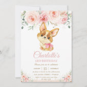 Corgi Puppy Dog Blush Roze Bloemen Meisje Verjaard Kaart (Voorkant)