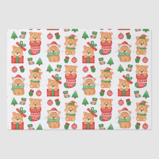 Corgi Puppy Dog Cute Festive Elf Kerstmis Tissuepapier (Voorkant)