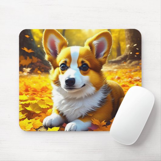 Corgi Puppy Dog Spelen In Herfst Bladeren Muismat (Met muis)