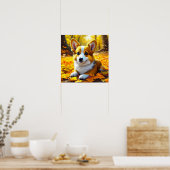 Corgi Puppy Dog Spelen In Herfst Bladeren Poster (Keuken)