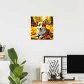 Corgi Puppy Dog Spelen In Herfst Bladeren Poster (Thuiskantoor)