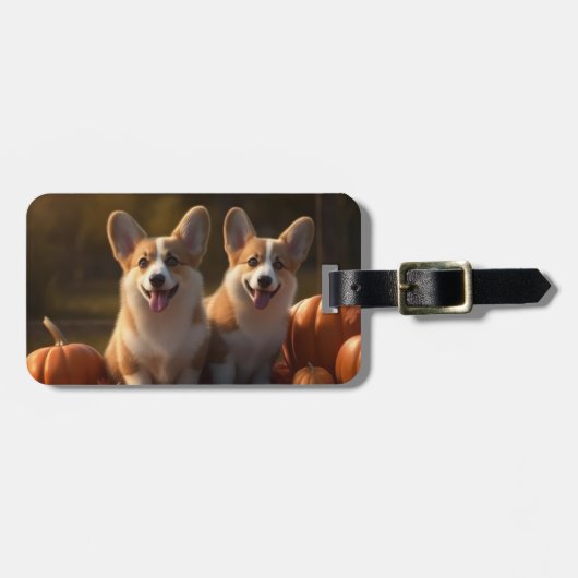 Corgi Puppy Herfst Delight Pompoen Bagagelabel (Voorkant horizontaal)