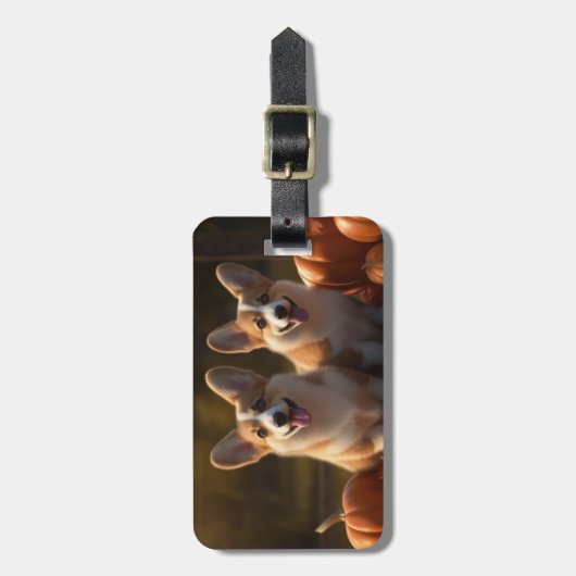 Corgi Puppy Herfst Delight Pompoen Bagagelabel (Voorkant verticaal)