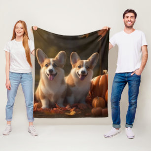 Corgi Puppy Herfst Delight Pompoen Fleece Deken