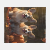 Corgi Puppy Herfst Delight Pompoen Fleece Deken (Voorkant (Horizontaal))