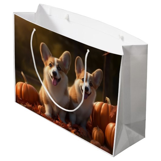 Corgi Puppy Herfst Delight Pompoen Groot Cadeauzakje (Achterkant Gekanteld)