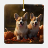 Corgi Puppy Herfst Delight Pompoen Keramisch Ornament (Achterkant)