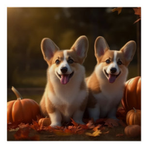 Corgi Puppy Herfst Delight Pompoen Perfect Poster