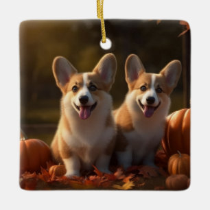 Corgi Puppy Herfst Plezier Pompoen  Keramisch Ornament