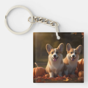 Corgi Puppy Herfst Plezier Pompoen Sleutelhanger