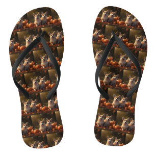 Corgi Puppy Herfst Plezier Pompoen Teenslippers