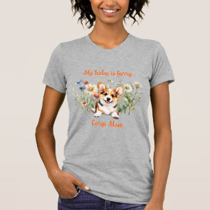 Corgi Puppy in Veldbloemen Aangepaste Tekst T-shirt