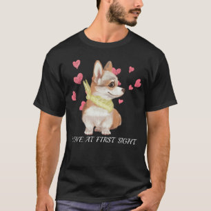 Corgi Puppy Liefde Op Het Eerste Gezicht Waterverf T-shirt
