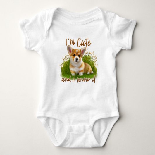 Corgi puppy op het gras | I'm Cute Romper (Voorkant)