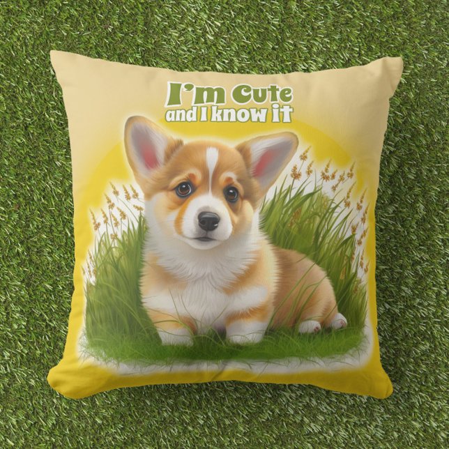 Corgi puppy op het gras | schattehuisdier kussen (Creator heeft geüpload)