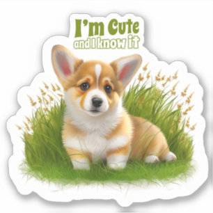 Corgi puppy op het gras   schattehuisdier sticker
