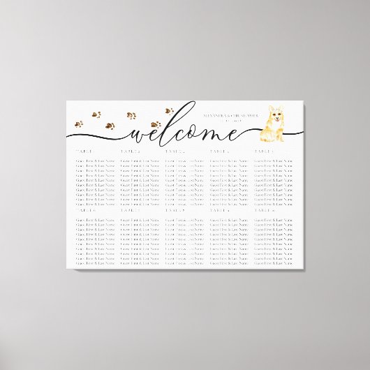 Corgi puppy Welkom Zittafel Nummers Canvas Afdruk (Voorkant)