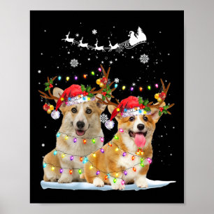 Corgi Reindeer Santa Hat Xmas licht Kerstmis Xma Poster