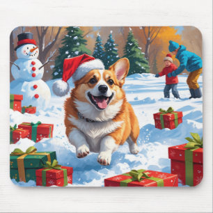 Corgi Rent in de Sneeuw met Kerstmuts Muismat