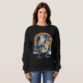 Corgi Riding Dinosaur rex Men Women Rainbow Trui (Voorkant volledig)