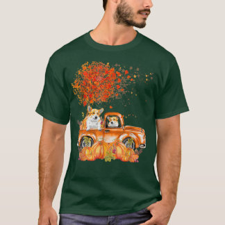 Corgi Riding Truck Pumpkin Autumn Leaves Fall -610 T-shirt