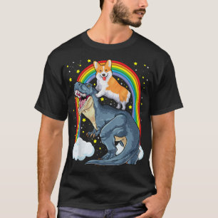 Corgi rijdt op dinosaurus T Rex hond Funny Corgi r T-shirt