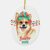 Corgi Santa Hat Holiday String Beads Keramisch Ornament (Voorkant)