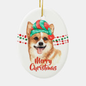 Corgi Santa Hat Holiday String Beads Keramisch Ornament (Achterkant)